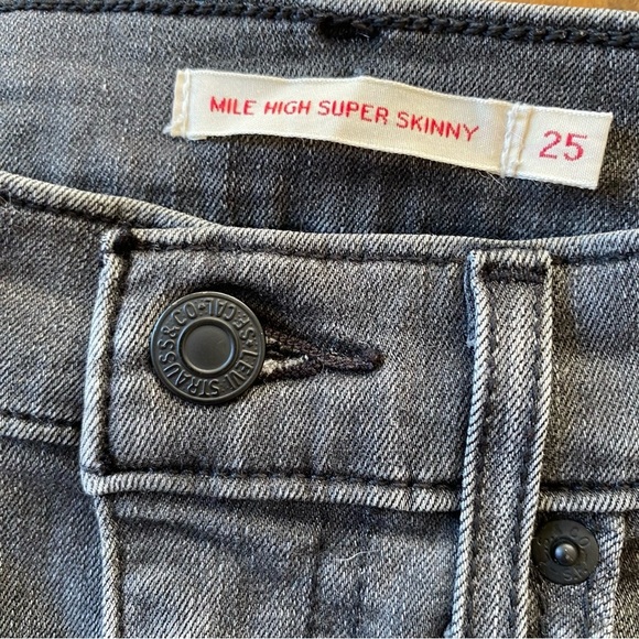 Levi’s Mile High Super Skinny Grey Embellished Ankle Black Studded Rise Premium - Picture 4 of 14